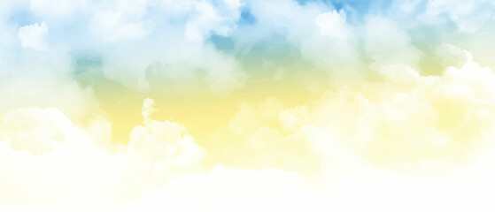 beauty sweet pastel soft yellow with fluffy clouds on sky. multi color rainbow image. abstract fantasy growing light