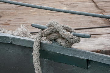 Bollard and rope ship close-up