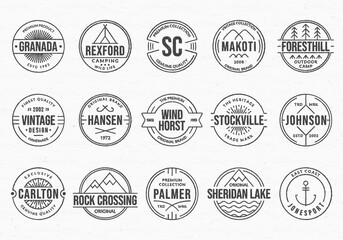 Vintage badge, label or logo set. Retro stamp or seal design isolated on the grunge background. Premium, quality, handmade product circle emblem for business and fashion typography. Vector.