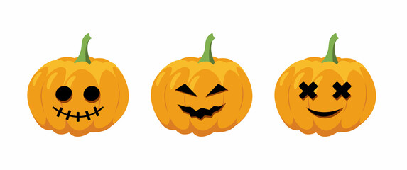 Pumpkins. Halloween set. Jack o Lantern. Cartoon, flat, vector