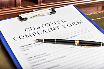 Complaint Form Customer Response Concept. focus on the main text.