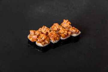 close up of a sushi roll