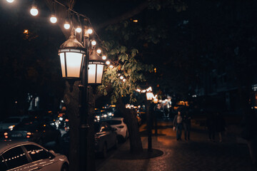 lamp and bulb in night street