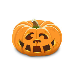 Kind smiling lantern pumpkin with straight teeth for halloween isolated