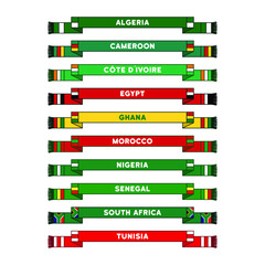 Vector sports soccer scarves in the national colors of African countries