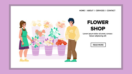 flower shop vector. florist bouquet, business store, retail woman flower shop character. people flat cartoon illustration