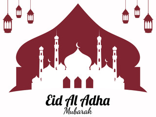 edi al adha background design with mosque and islamic lantern