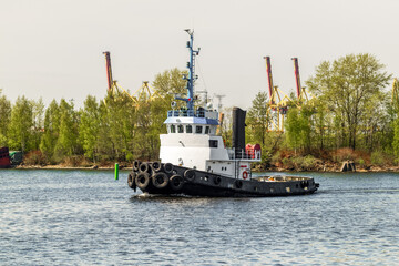 Russia, Saint Petersburg, May 2022: Bow bulba of the vessel