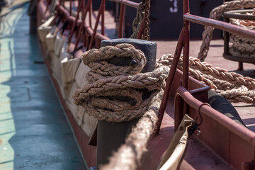 Bollard and rope ship close-up