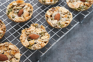 Florentine Cookies with mixed nut and dried fruits and seeds. Gluten free.

