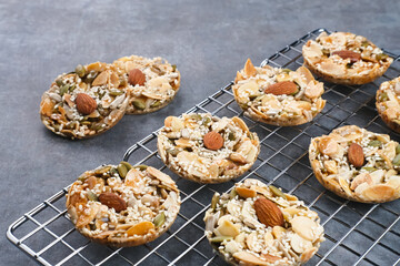 Florentine Cookies with mixed nut and dried fruits and seeds. Gluten free.
