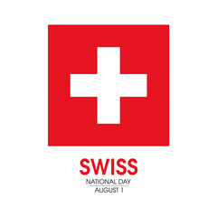 Obraz premium Swiss National Day vector. Flag of switzerland icon vector isolated on a white background. Square swiss flag design element. August 1. Important day
