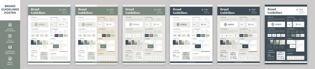 Fototapeta na wymiar DIN A3 Brand Guidelines Poster Layout Set, Brand Manual Templates, Simple style and modern layout Brand Style, Brand Identity, Brand Guidelines