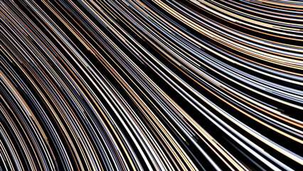 Obraz premium Colorful geometric abstract motion background. Animation. Bright thick stripes flying. Abstraction of multicolored lines rapidly moving in rows on the black background.