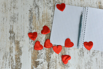Notepad with hearts. St. Valentine's Day