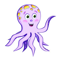 Vector illustration of a cheerful young octopus