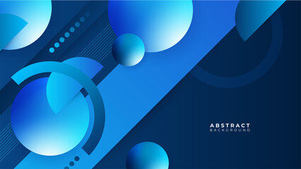 Vector blue banner geometric shapes abstract, science, futuristic, energy technology concept. Digital image of light rays, stripes lines with light, speed and motion blur over dark tech background