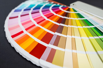 Color palette, paint swatch guide, color catalog on black