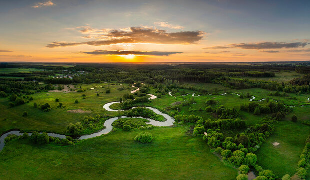 Beautiful sunny morning aerial landscape