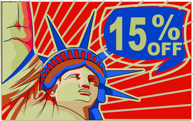 15 % percent promotion red blue discount statue of liberty 4th july holiday independence day 