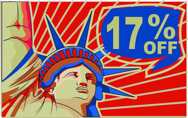 17 % percent promotion red blue discount statue of liberty 4th july holiday independence day 