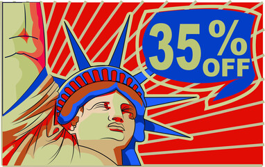 35 % percent promotion red blue discount statue of liberty 4th july holiday independence day 