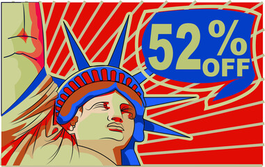 52 % percent promotion red blue discount statue of liberty 4th july holiday independence day 