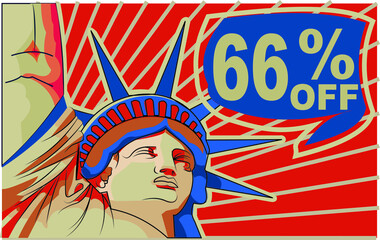 66 % percent promotion red blue discount statue of liberty 4th july holiday independence day 