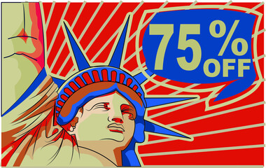 Naklejka premium 75 % percent promotion red blue discount statue of liberty 4th july holiday independence day 