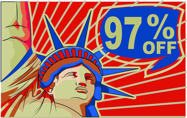 97 % percent promotion red blue discount statue of liberty 4th july holiday independence day 