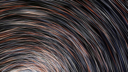 Part of swirling tunnel. Animation. Swirling tunnel of many intertwined lines on black background....
