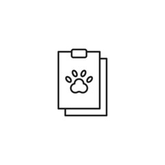 Document, office, contract and agreement concept. Monochrome vector sign drawn in flat style. Vector line icon of dog paw on clipboard