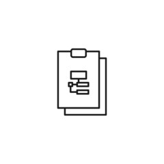 Document, office, contract and agreement concept. Monochrome vector sign drawn in flat style. Vector line icon of computer algorithm on clipboard