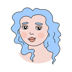 Avatar for social network, woman face, hand-drawn lady profile.Simple portrait icon.Doodle style, minimalism.Isolated.Vector Illustration