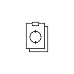 Document, office, contract and agreement concept. Monochrome vector sign drawn in flat style. Vector line icon of target on clipboard