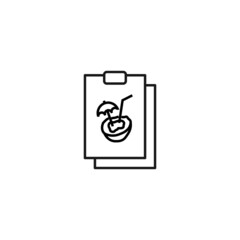 Document, office, contract and agreement concept. Monochrome vector sign drawn in flat style. Vector line icon of coconut cocktail on clipboard