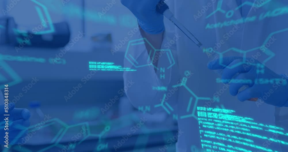 Poster Animation of science data processing over scientist in laboratory