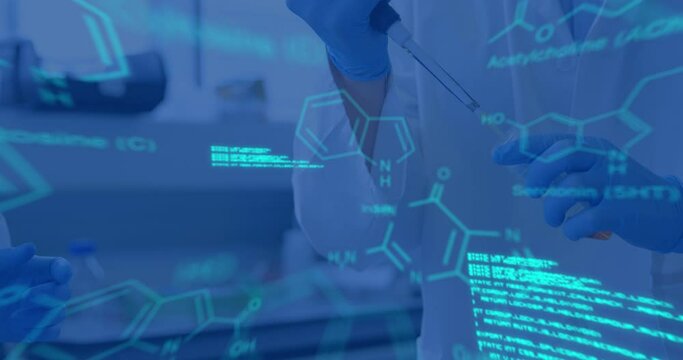 Animation of science data processing over scientist in laboratory