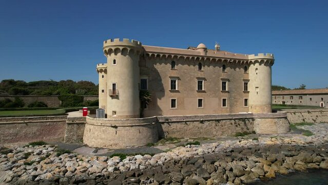 Stunning aerial scenic view of castle on the beach a Ladispoli - Castello Palo Odescalchi. Lazio region, Italy