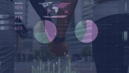 Animation of financial data processing over happy diverse couple - Powered by Adobe