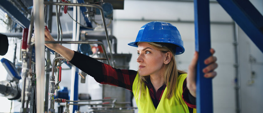Portrait of female engineer working in industrial factory