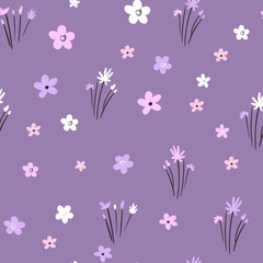 Seamless floral pattern based on traditional folk art ornaments. Colorful flowers on color background. Scandinavian style. Sweden nordic style. Vector illustration. Simple minimalistic pattern