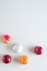 Assortment of painted chocolate pralines. Handcrafted bonbons.Delicious dessert.