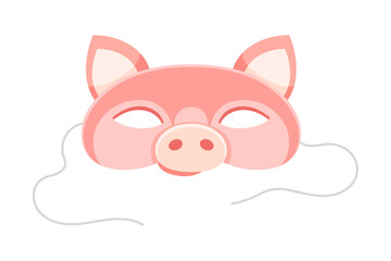Carnival Pig Mask with Strings as Head Accessory for Festive Party Celebration Vector Illustration