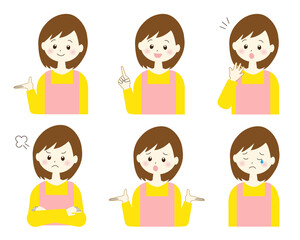 保育士の女性の表情セット