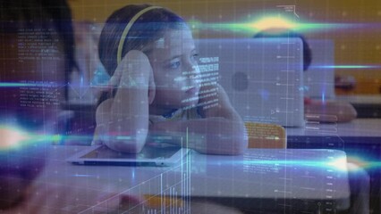 Animation of data processing over diverse schoolchildren learning in classroom - Powered by Adobe