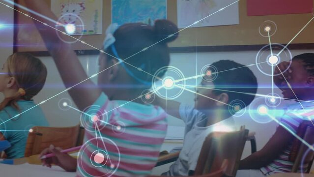 Animation of network of connections over diverse schoolchildren learning in classroom