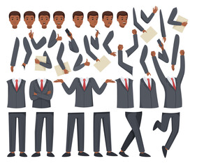 Office Man Constructor and Creation Kit with Body Gesture and Face Emotion Vector Set