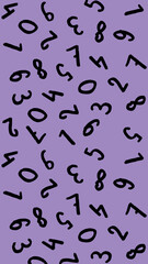 template with the image of keyboard symbols. a set of numbers. Surface template. pastel fiolet purple background. Vertical image.