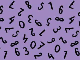 template with the image of keyboard symbols. a set of numbers. Surface template. pastel fiolet purple background. Horizontal image.